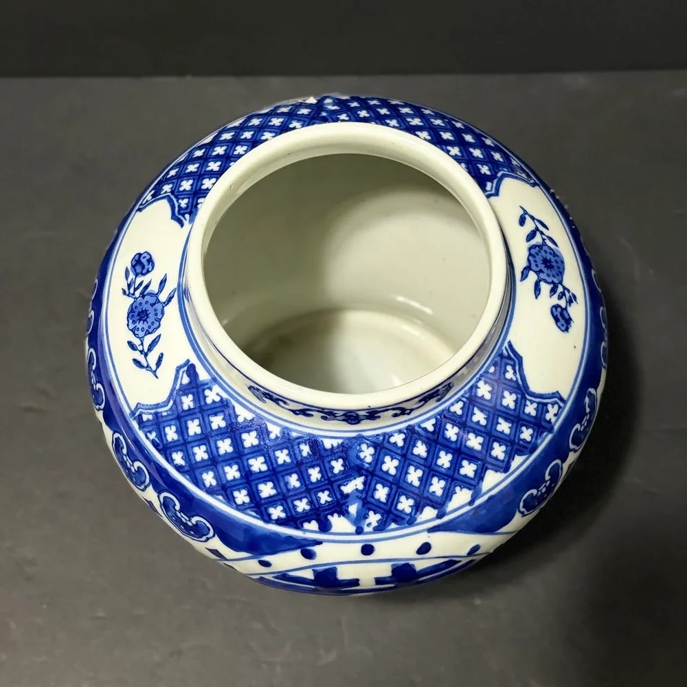 Chinese Blue White Porcelain Ginger Jar Vase Dbl Happiness Dragon Phoenix 7